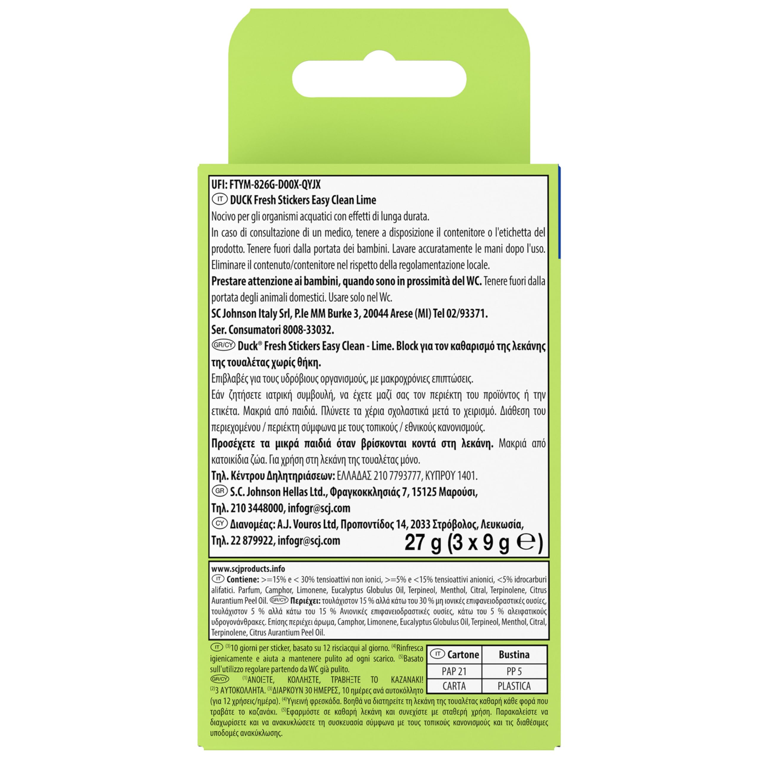 Duck Fresh Stickers - Strisce Adesive Gel Igienizzanti WC, Profumo Lime, Formato Scorta da 10 Confezioni, 30 Strisce