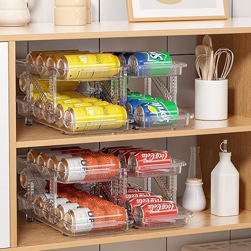 Miniatura 7 de LAMU Dispensador de latas de soda para refrigerador, juego de 2 organizadores de latas de soda de ancho ajustable, organizador de latas de bebidas