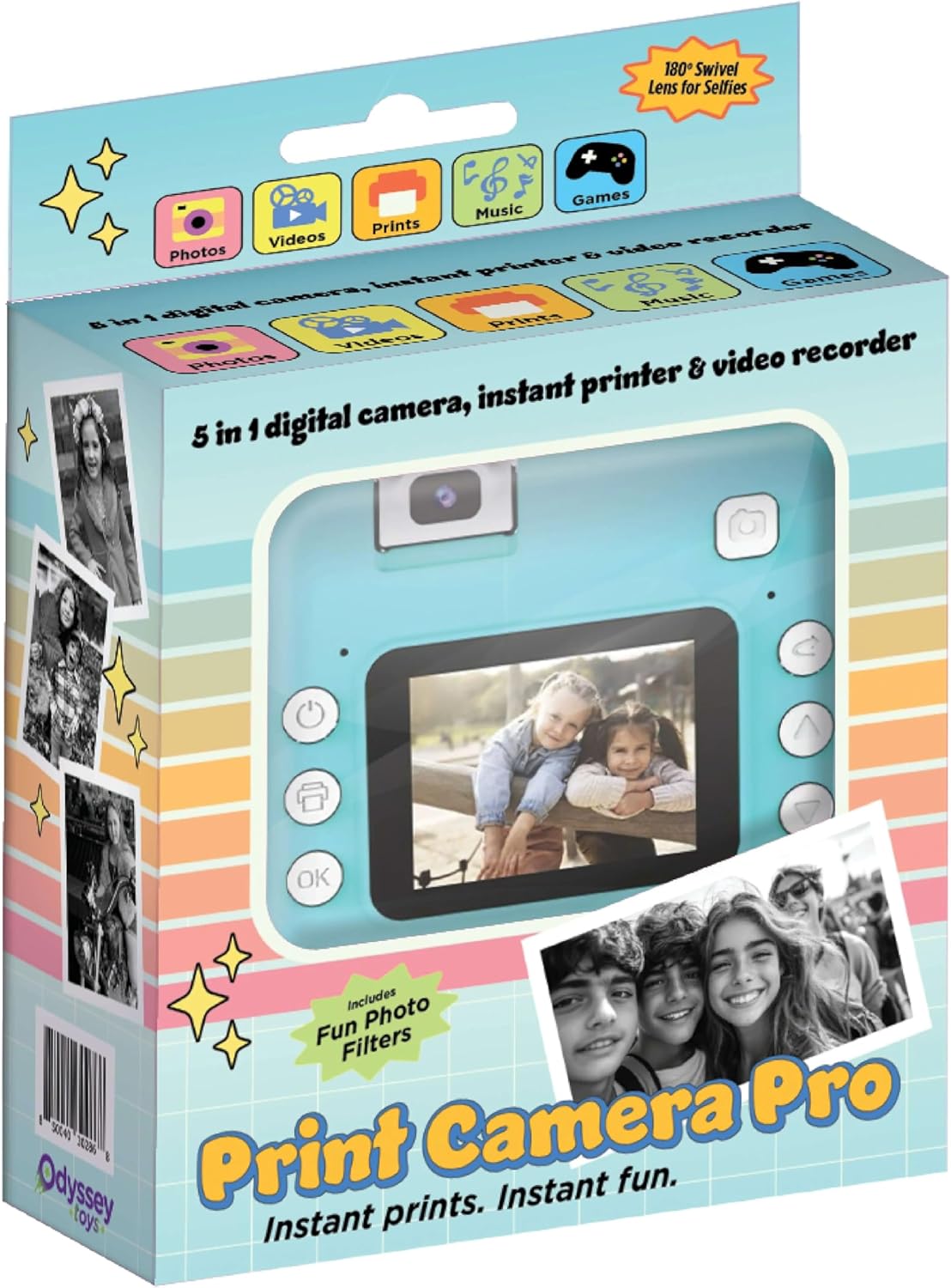 Odyssey Toys Print Camera Pro for Kids & Teens, Instant Thermal Printing Digital Camera with Photo & Video, Filters & Frames, Rechargeable Battery, Creative Gift for Boys & Girls