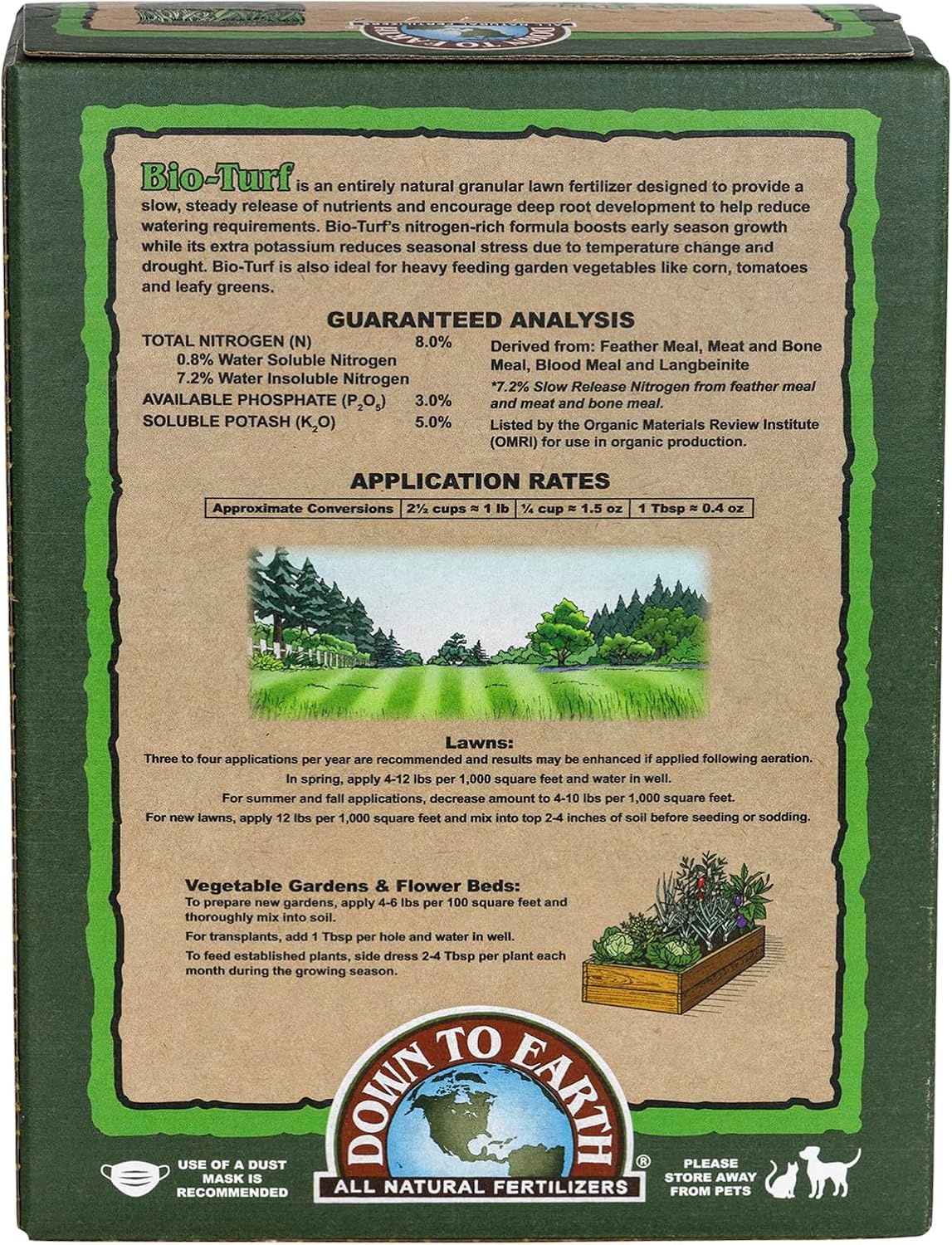 Down To Earth All Natural Fertilizers Organic Bio-Turf Lawn Food for Grass, Landscape and Ornamentals - Works with Lawn Spreaders 8-3-5, 4 lb