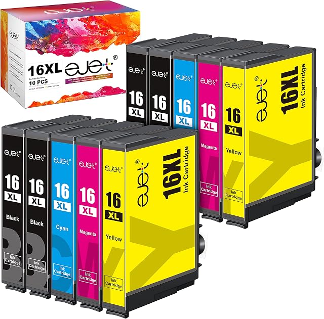 ejet 16XL Compatible Ink Cartridges Replacement for Epson 16 XL for Workforce WF2750 WF2630 WF2530 WF2510 WF-2750 WF-2630 WF-2760 WF-2660 WF-2650 WF-2540 WF-2510 (Black Cyan Magenta Yellow,10-Pack)