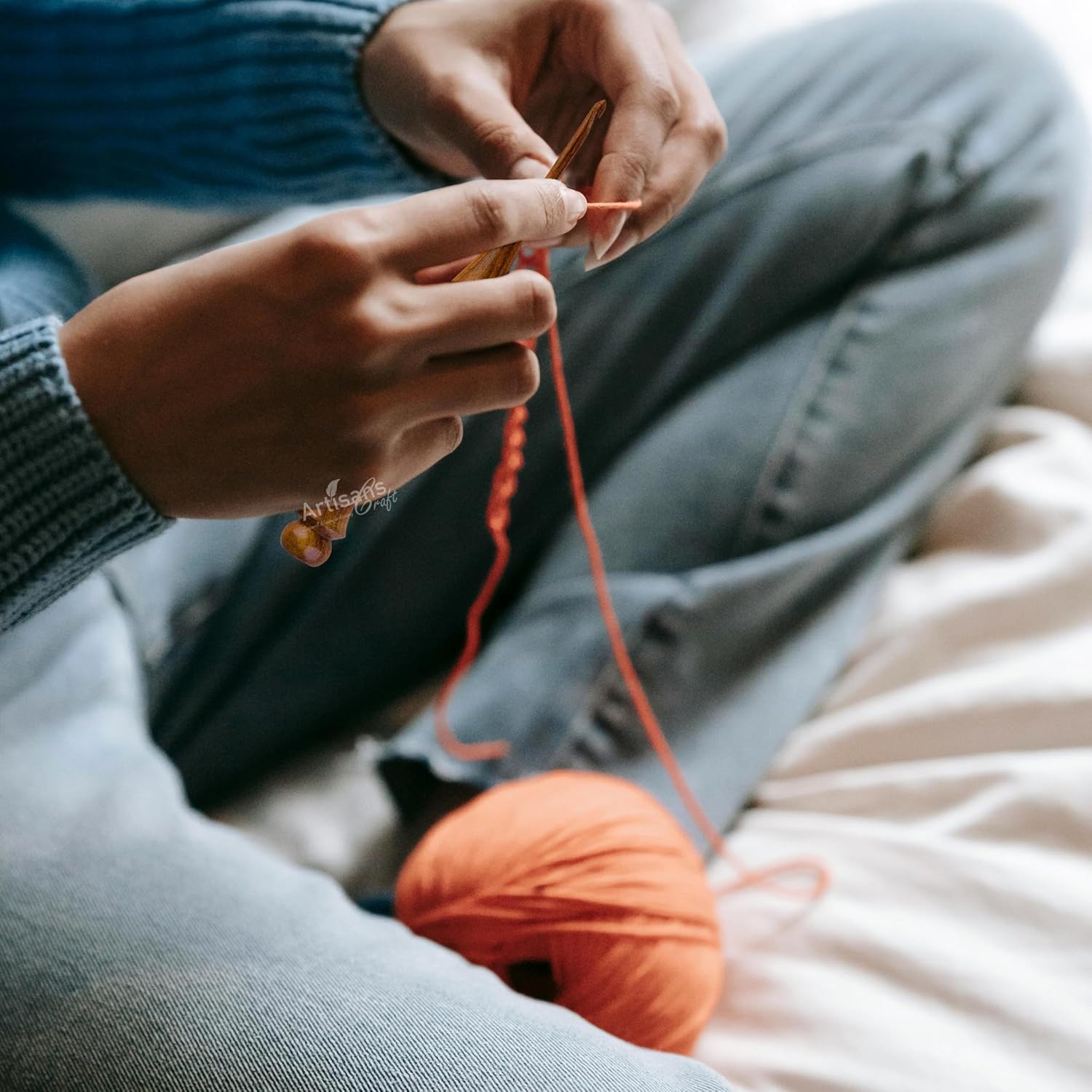 Crochet Hooks Set of 13-3.5mm to 12mm - Hand Carved Wooden Hook with Leaf Design - Ergonomic Soft Grip for Arthritic Hands - Crochet Accessories (Set of 13)