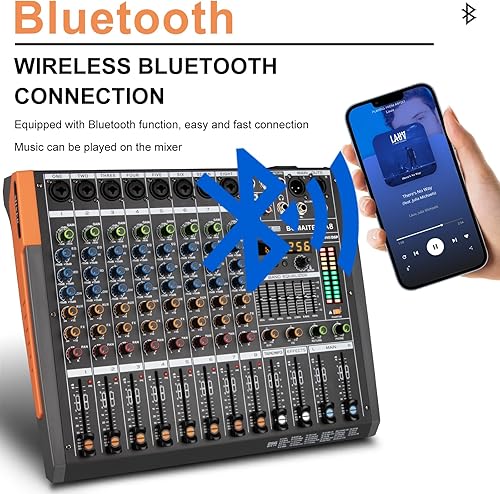 Miniatura 5 de KA8 - Consola de tablero de sonido profesional de 8 canales, interfaz digital USB MP3, entrada 48V Phantom Power Stereo DJ Studio FX Chasis de