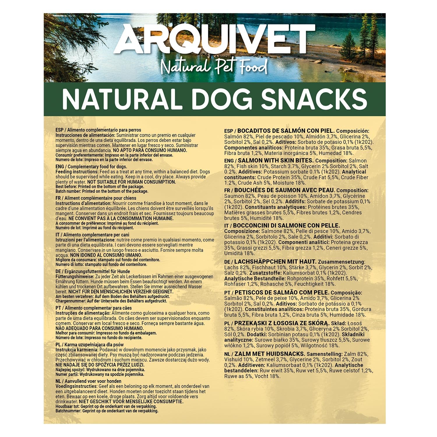 Friandises pour Chiens (Lot de 12) - Morceaux de Saumon avec Peau 100 g, friandises Naturelles pour Chiens - Arquivet