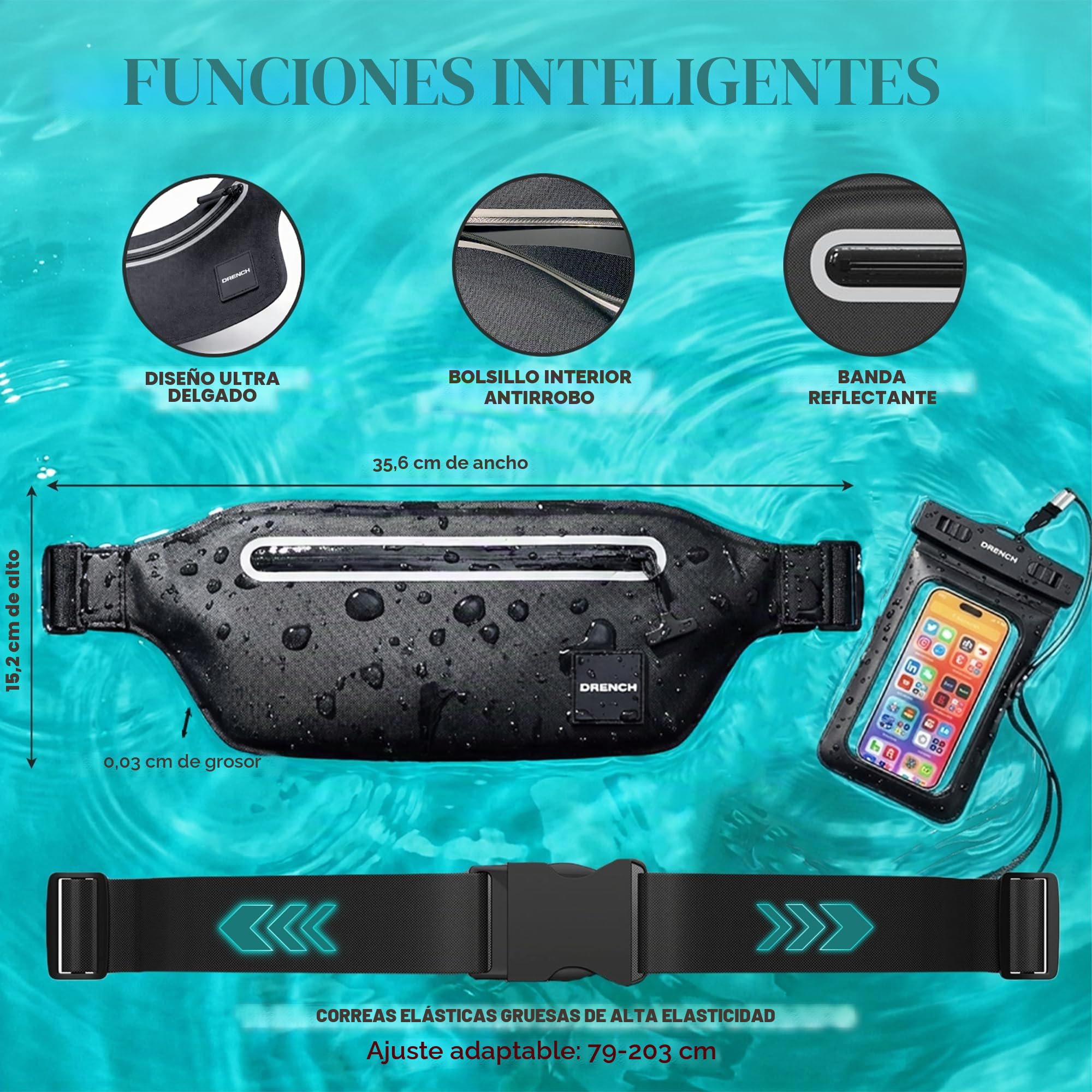 DRENCH 100% Underwater Waterproof Fanny Pack. Waist Pack. Submersible Waterproof Phone Pouch. Dry Bag for Swimming, Boating, SUP & Snorkelling. Underwater Phone case. Floating Belt Bag. Dry Bag Travel