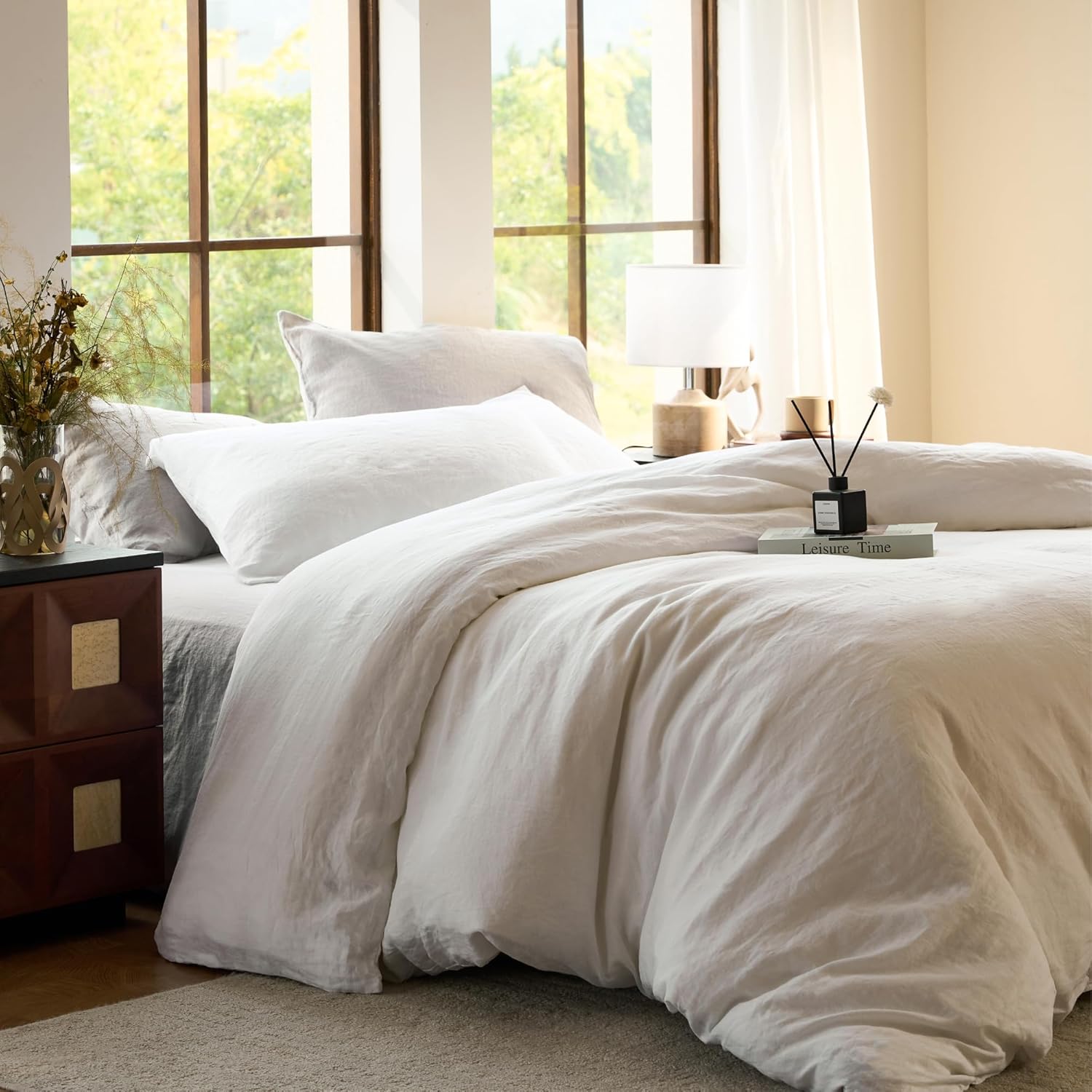 SIJO Premium Stone Washed Organic French Linen Duvet Cover, GOTS Certified Organic, Small Batch Sourced from Normandy, Best Cooling Linen Sheet Award by Sleep Foundation (Pinstripe, King/Cal King)