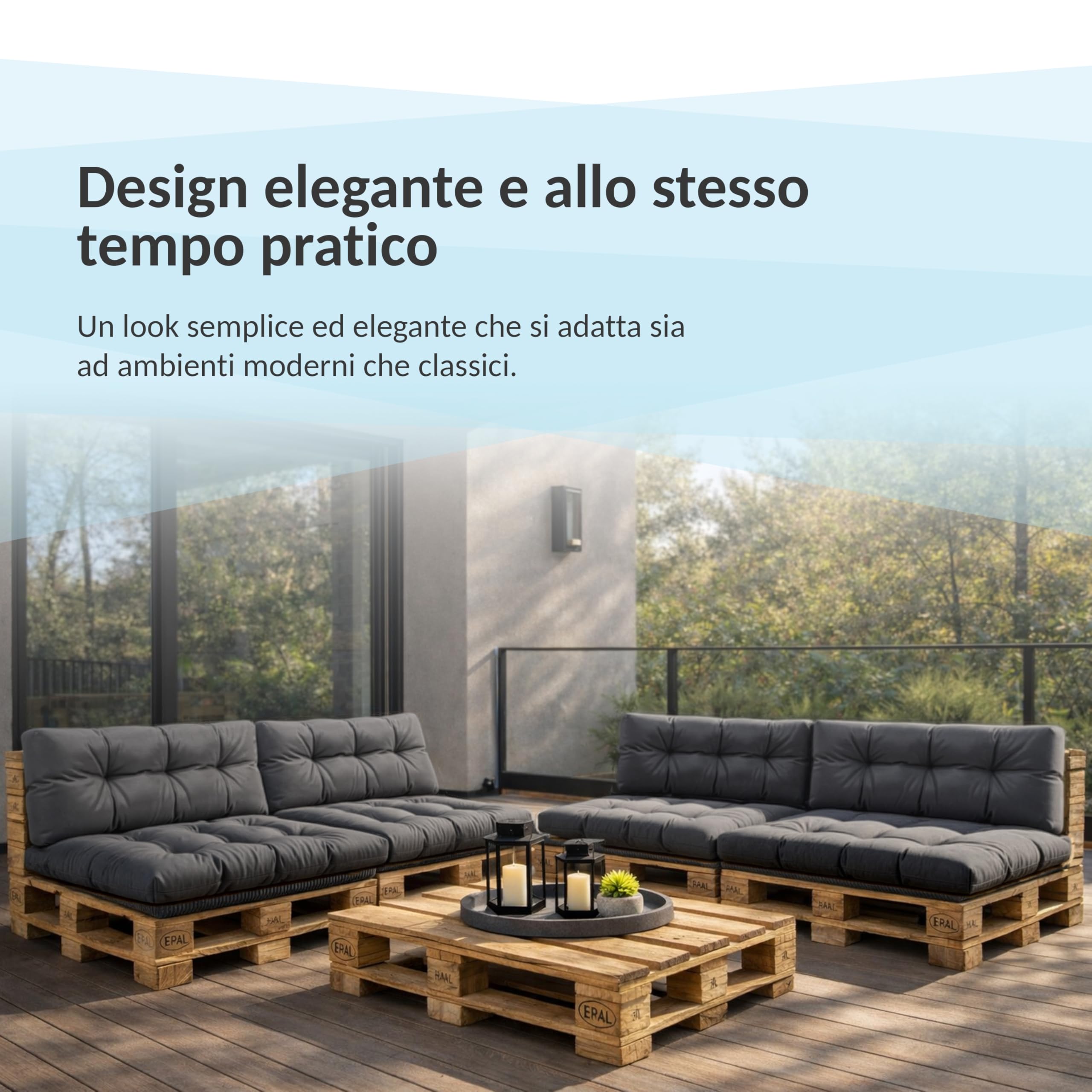 POKAR Set 2 pezzi Cuscini Europallet 120x80cm 120x40cm beige Divano Giardino Interno Esterno