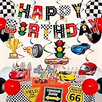 Vista 1 de Cartel de decoración de cumpleaños de auto de carreras, decoraciones de cumpleaños de autos para niños, decoraciones de fiesta de cumpleaños