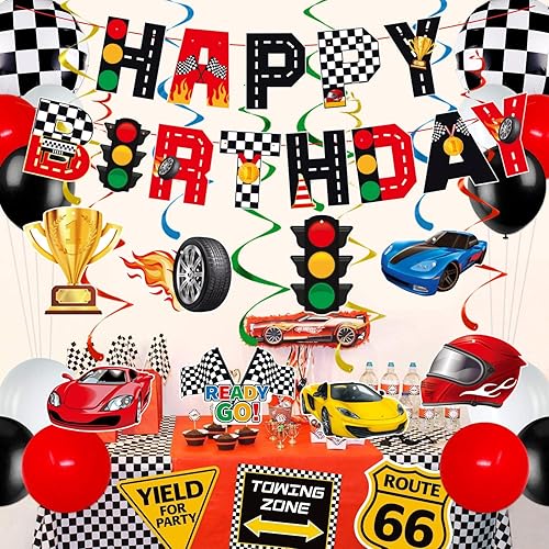Cartel de decoración de cumpleaños de auto de carreras, decoraciones de cumpleaños de autos para niños, decoraciones de fiesta de cumpleaños con