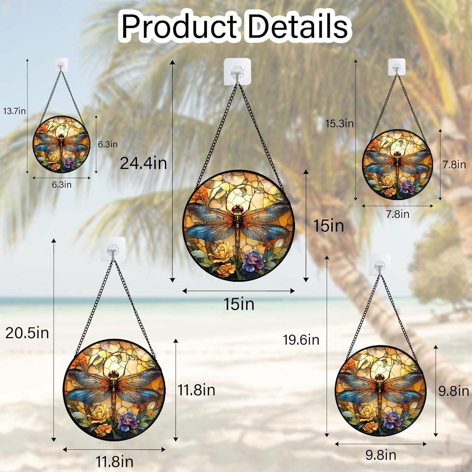 Stained Glass Window Hanging - Orange Blue Dragonfly Flower Suncatcher for Doors Window Home Sun Catchers Decor Christmas Mother's Day Birthday Outdoor Gifts for Women Men Mom Nana 9.8 in - Image 7