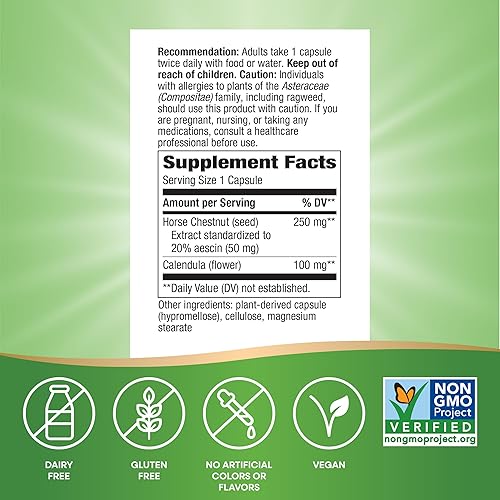 Miniatura 5 de Nature's Way Extracto de castaño de indias, extracto premium, promueve venas saludables en las piernas*, 250 mg por porción, vegano, 90 cápsulas