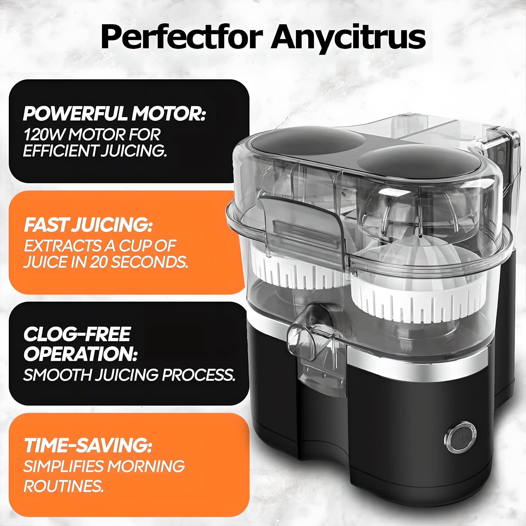 Exprimidor eléctrico de cítricos, máquina de jugo de arranque automático 2 en 1 con cable de alimentación, fácil de limpiar, no necesita cepillo, cortador integrado para naranja, limón y lima