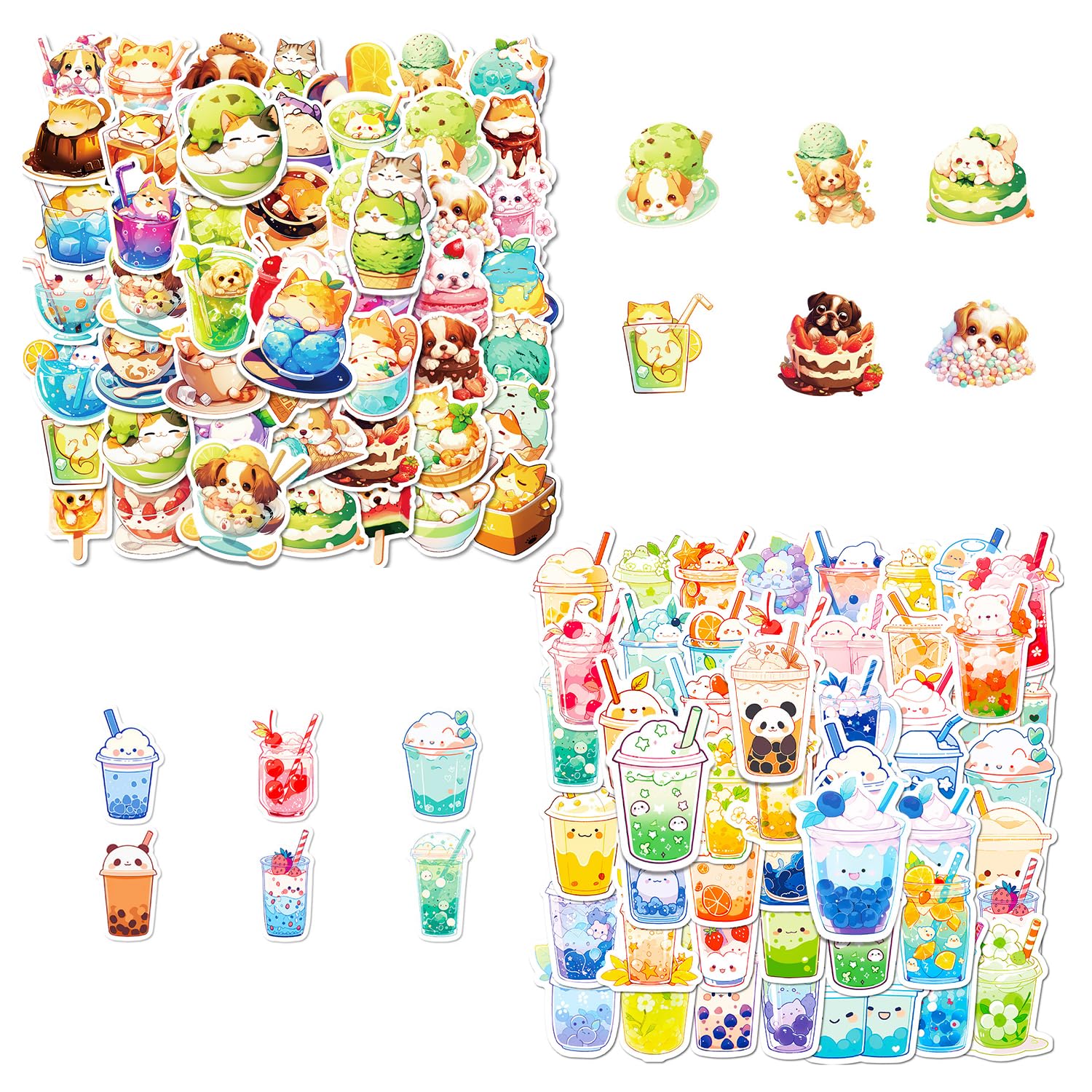 HINFHI 100 Pieces Of Cute Graffiti Stickers, Cartoon Fun Stickers, Book Decorations, Drink Styling Stickers, Dessert Stickers.