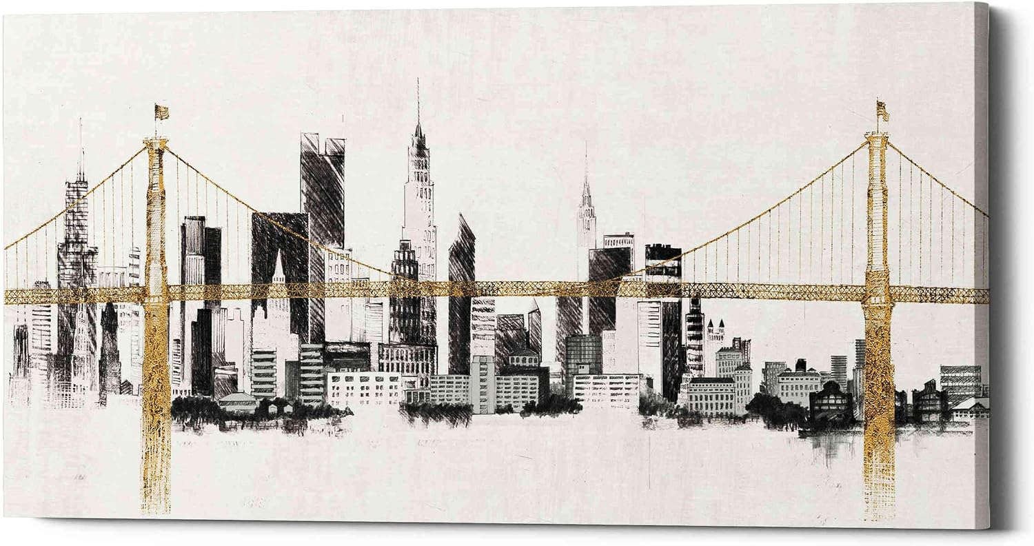 Epic Graffiti 'Bridge And Skyline' by Avery Tillmon, Canvas Wall Art, 12"x24"