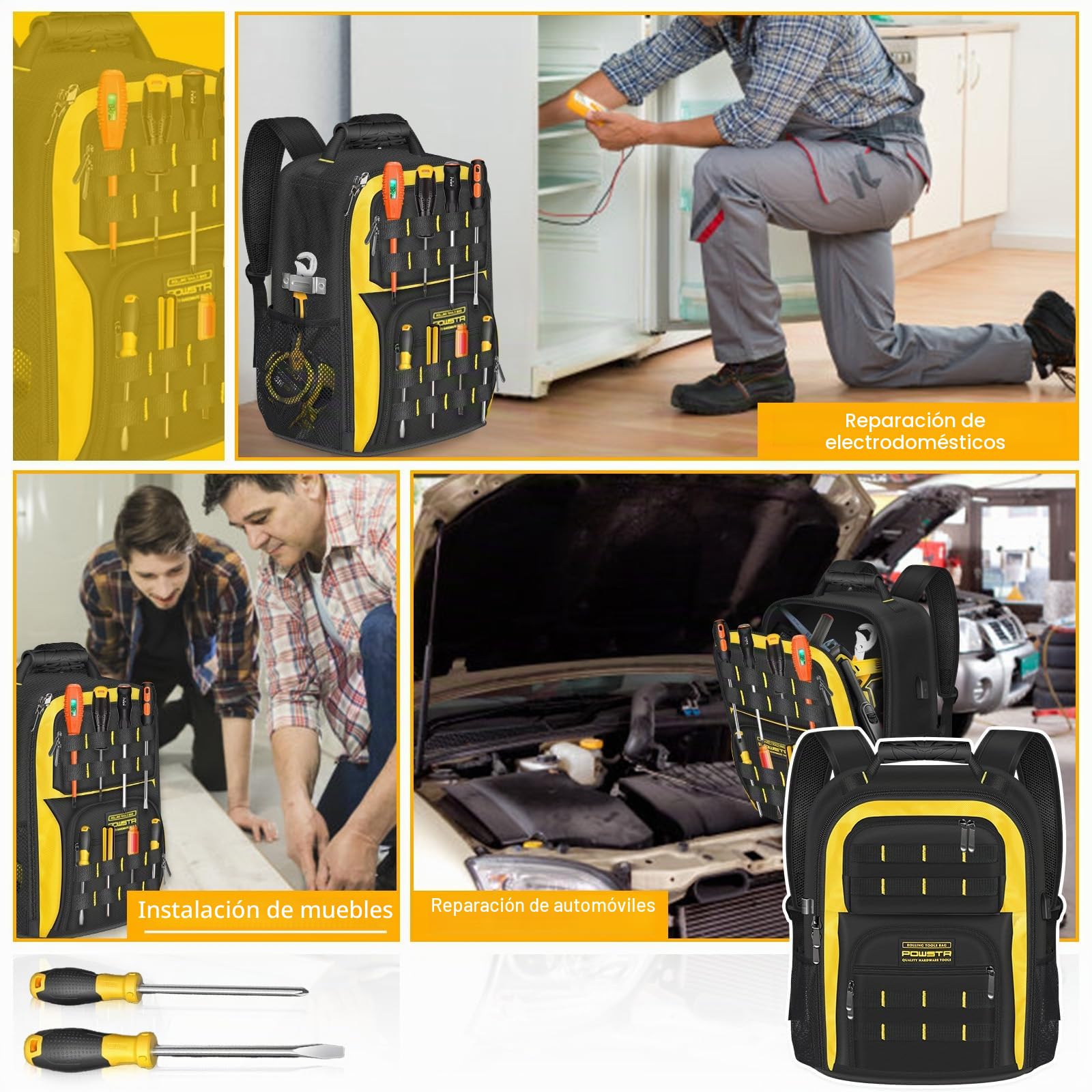 18"Mochila Para Herramientas con Puerto USB, Mochila para Herramientas Impermeable Para Hombres con 23Bolsillos,Correas Ajustables Para Los Hombros,Para Electricistas y Técnicos de Reparación