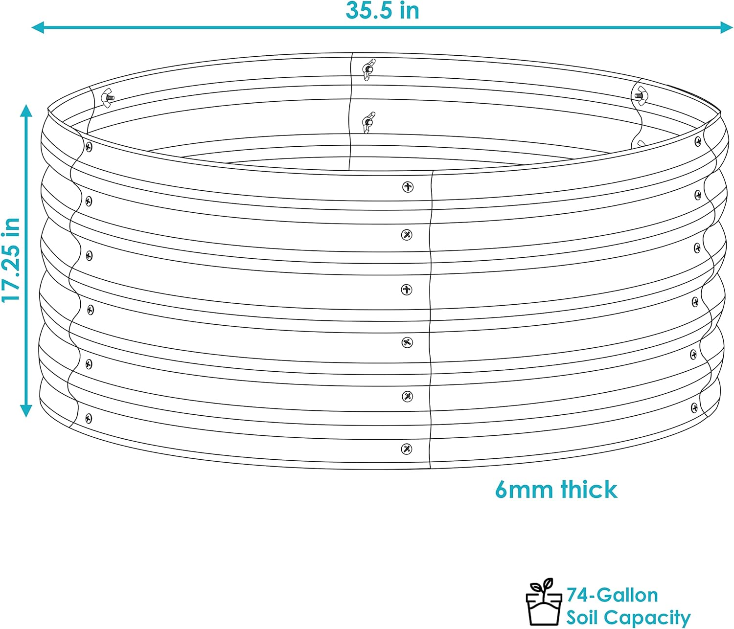 Sunnydaze 35.5-Inch Round Metal Raised Garden Bed - Galvalume Steel Garden Bed with Rubber Edge Trim - Silver