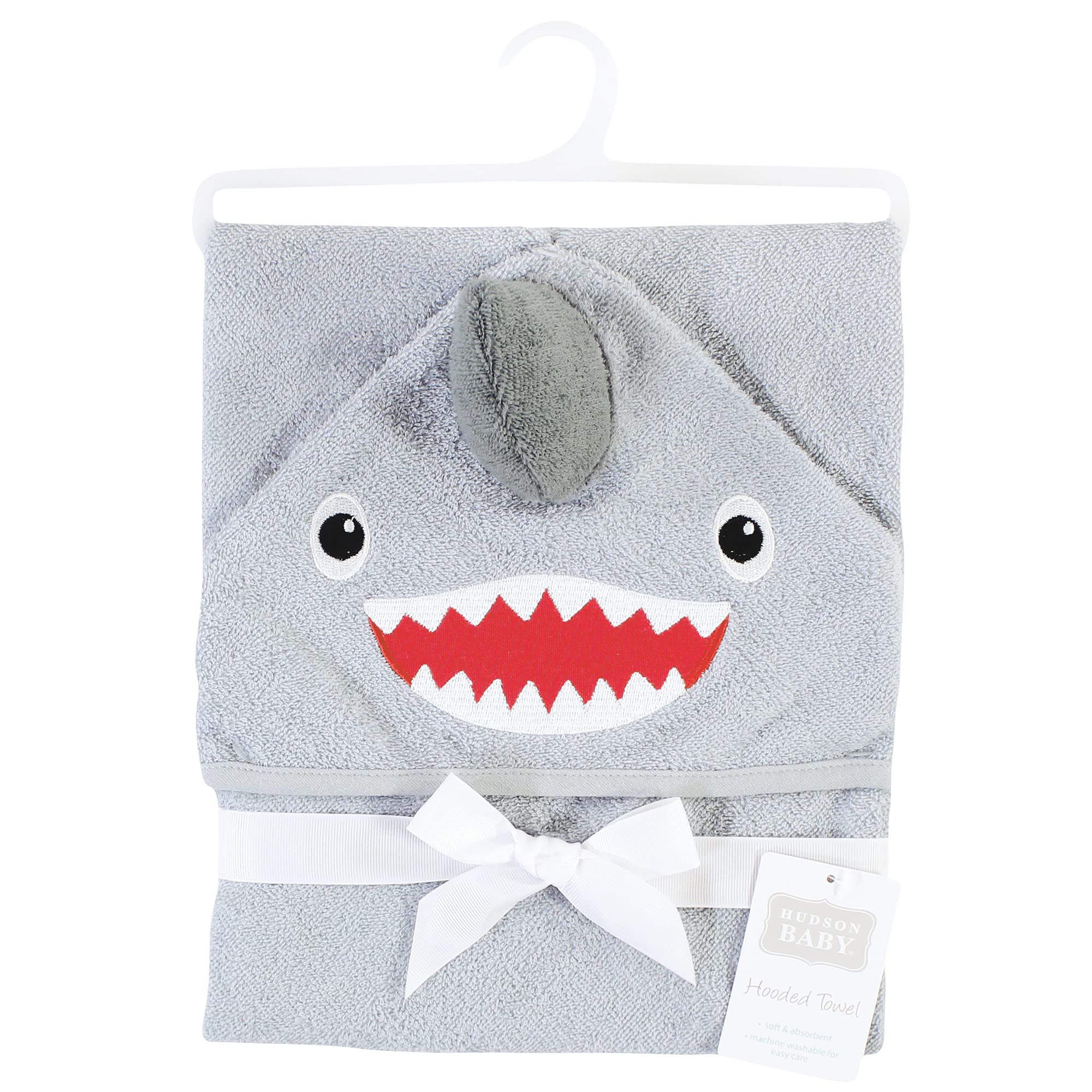 Hudson Baby Unisex Baby Cotton Animal Face Hooded Towel, Shark, One Size