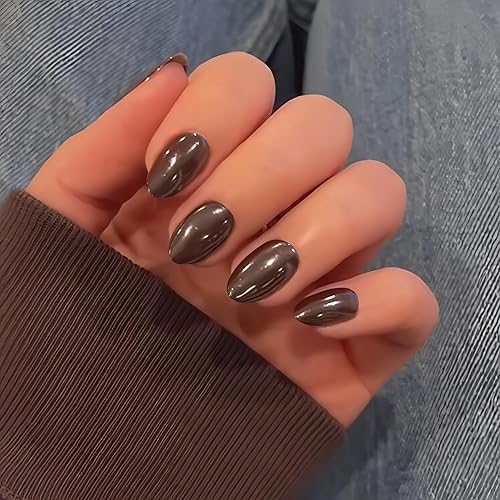 Fall Press On Nails Short - KQueenest Chrome Brown Press