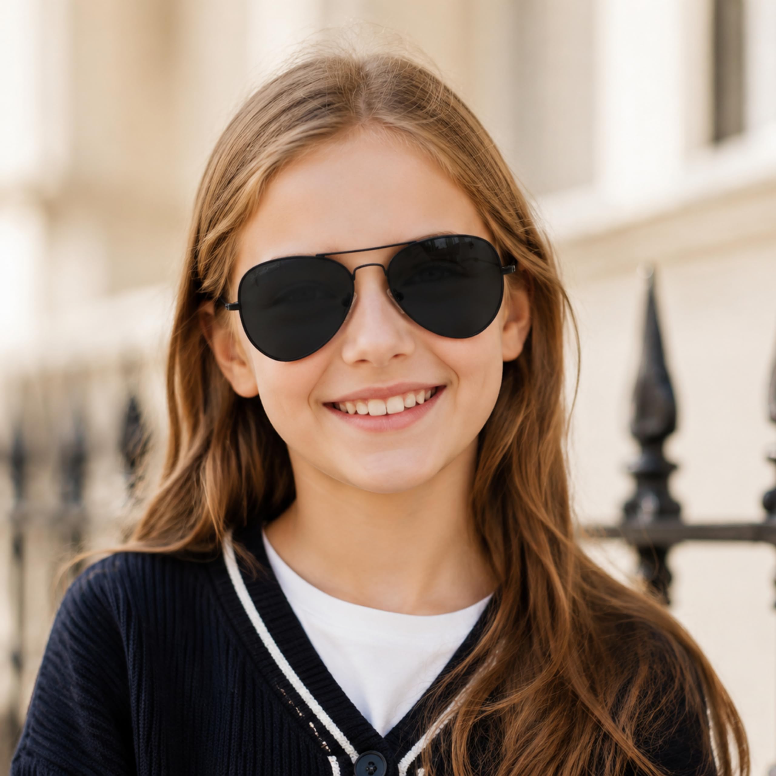 Gafas de sol polarizadas para niños y niñas de 6 a 12 años, protección UV400, gafas de sol para niños, marco de metal, ligeras, exteriores, playa, vacaciones
