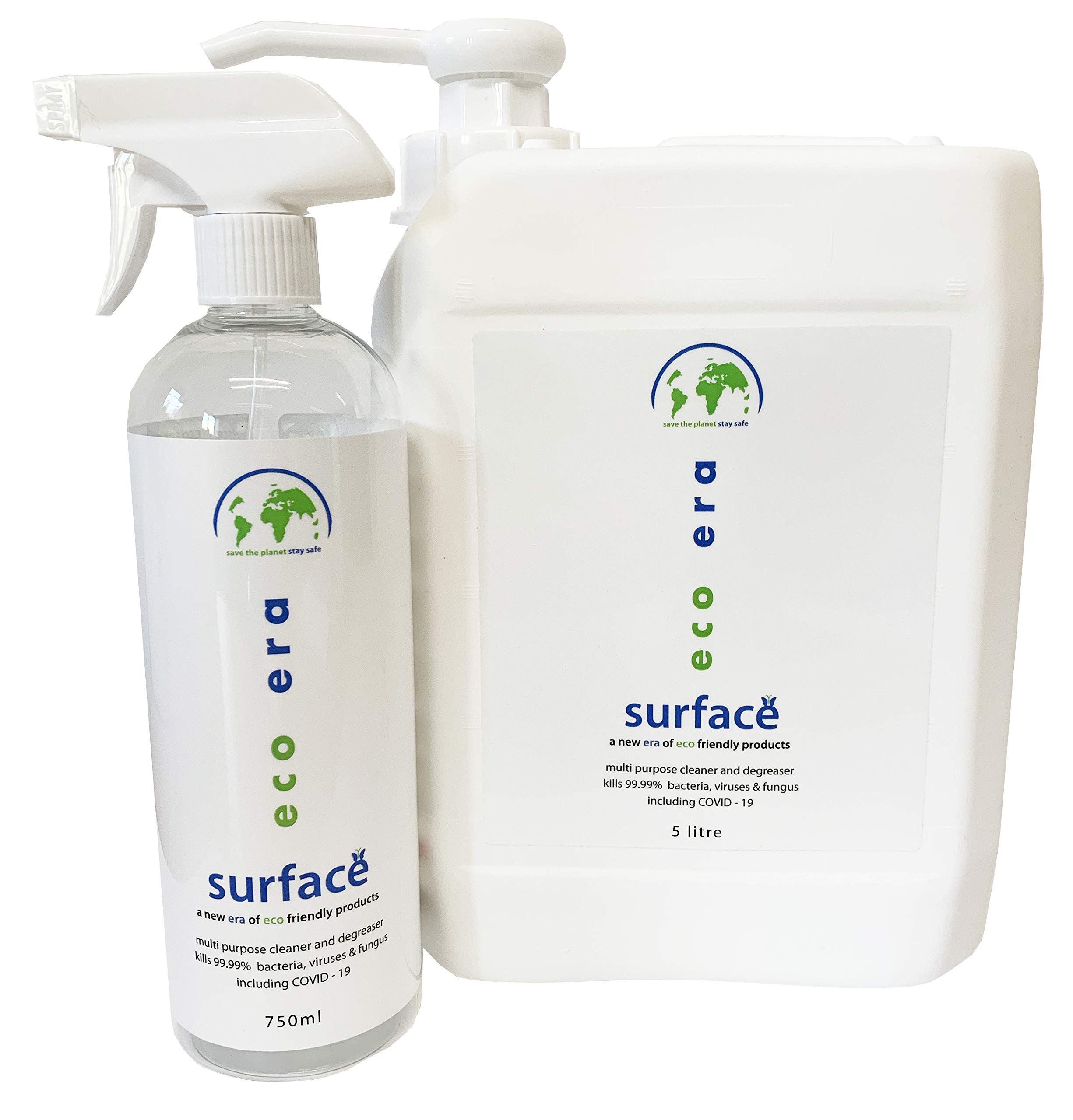 eco era surface 750ml & 5L Refill with Dispensing Pump, an eco friendly multi purpose cleaner and degreaser, Kills 99.99% of bacteria, viruses and fungus