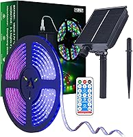 Vista 11 de MIHEAL Tira de luces LED solares para exteriores, 32.8 pies, 560 LED, tira LED de luz azul con 8 modos de iluminación IP67 impermeable 2835 SMD
