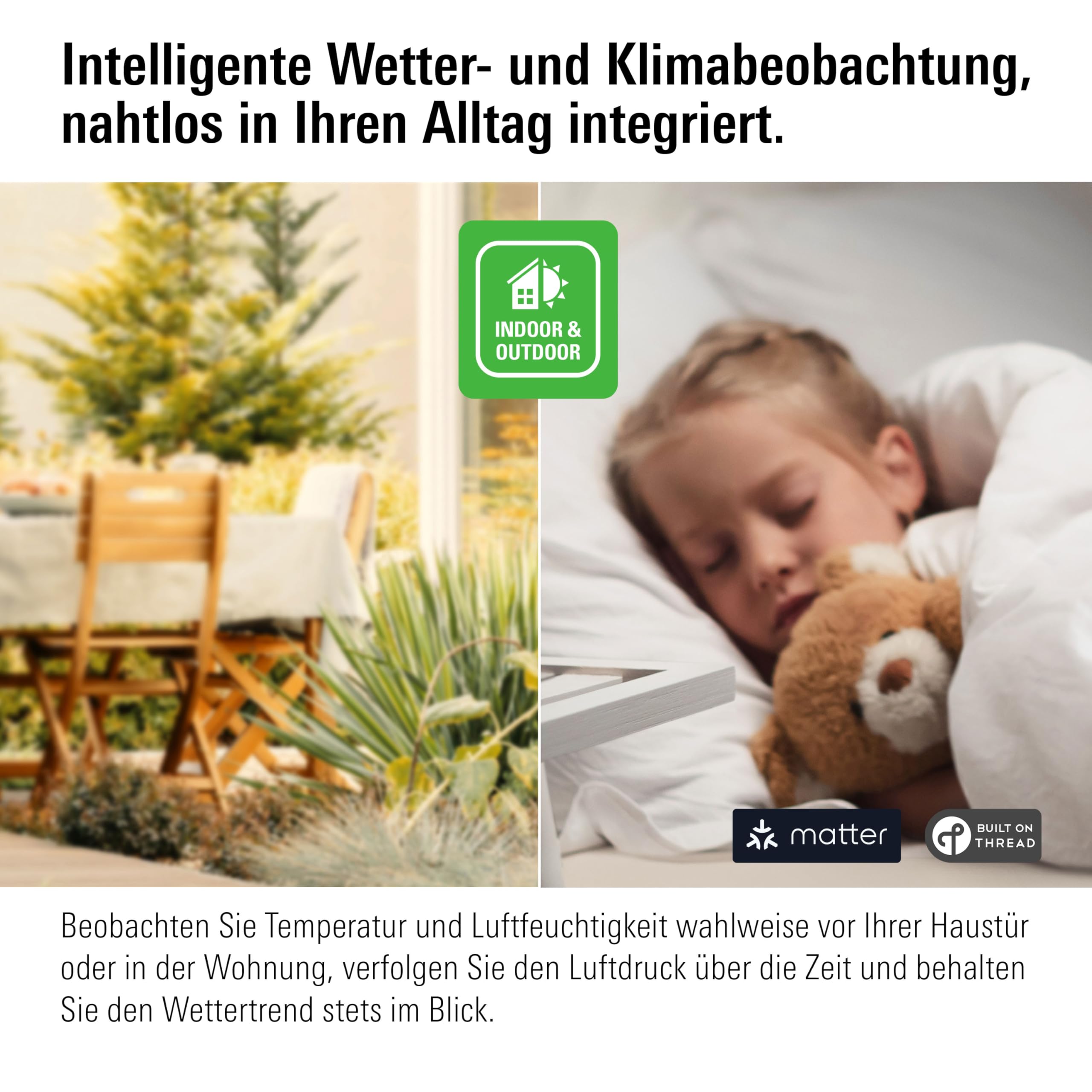 Eve Weather (Matter) Smarte Wetterstation Temperatur Luftfeuchtigkeit Wettertrend IPX4 kabellos Schwarz
