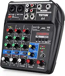 Mixer USB Bluetooth de Quatro Canais, Mini Mixer Digital, Interface de Audio Profissional, Processador de Áudio Multifuncional para Palco e Estúdio, Mesa de Som