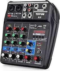 Mixer USB Bluetooth de Quatro Canais, Mini Mixer Digital, Interface de Audio Profissional, Processador de Áudio Multifuncional para Palco e Estúdio, Mesa de Som