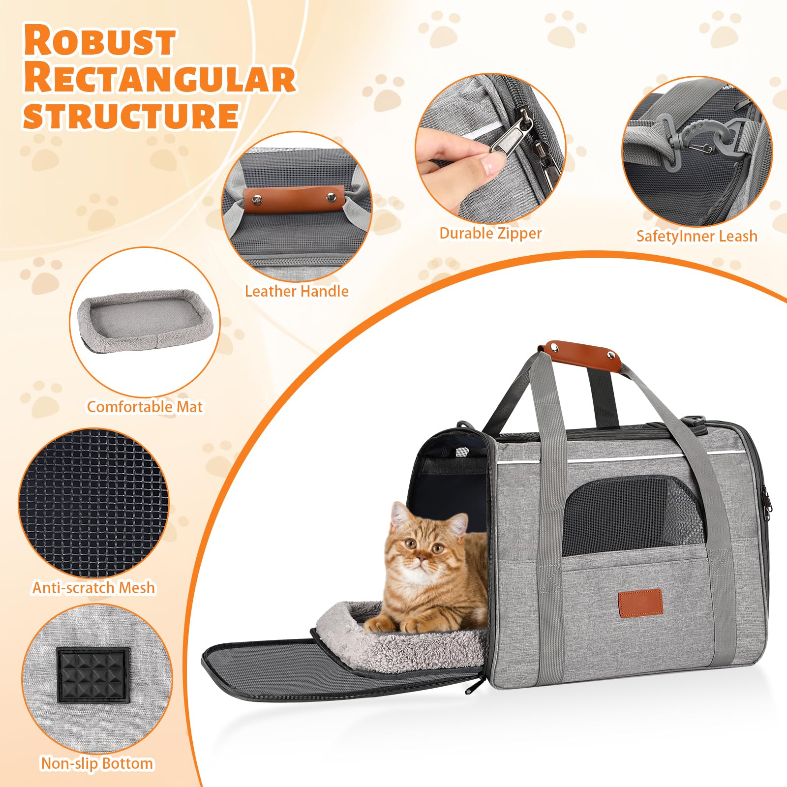 Transporttasche für Katze Hund, Katzentragetasche, Katzentransportbox, Faltbar Tragetasche Katzentransporttasche, Für Katze Kätzchen Welpen bis 7 Kg, Transportbox für Hund Katze, Zug, Reisen