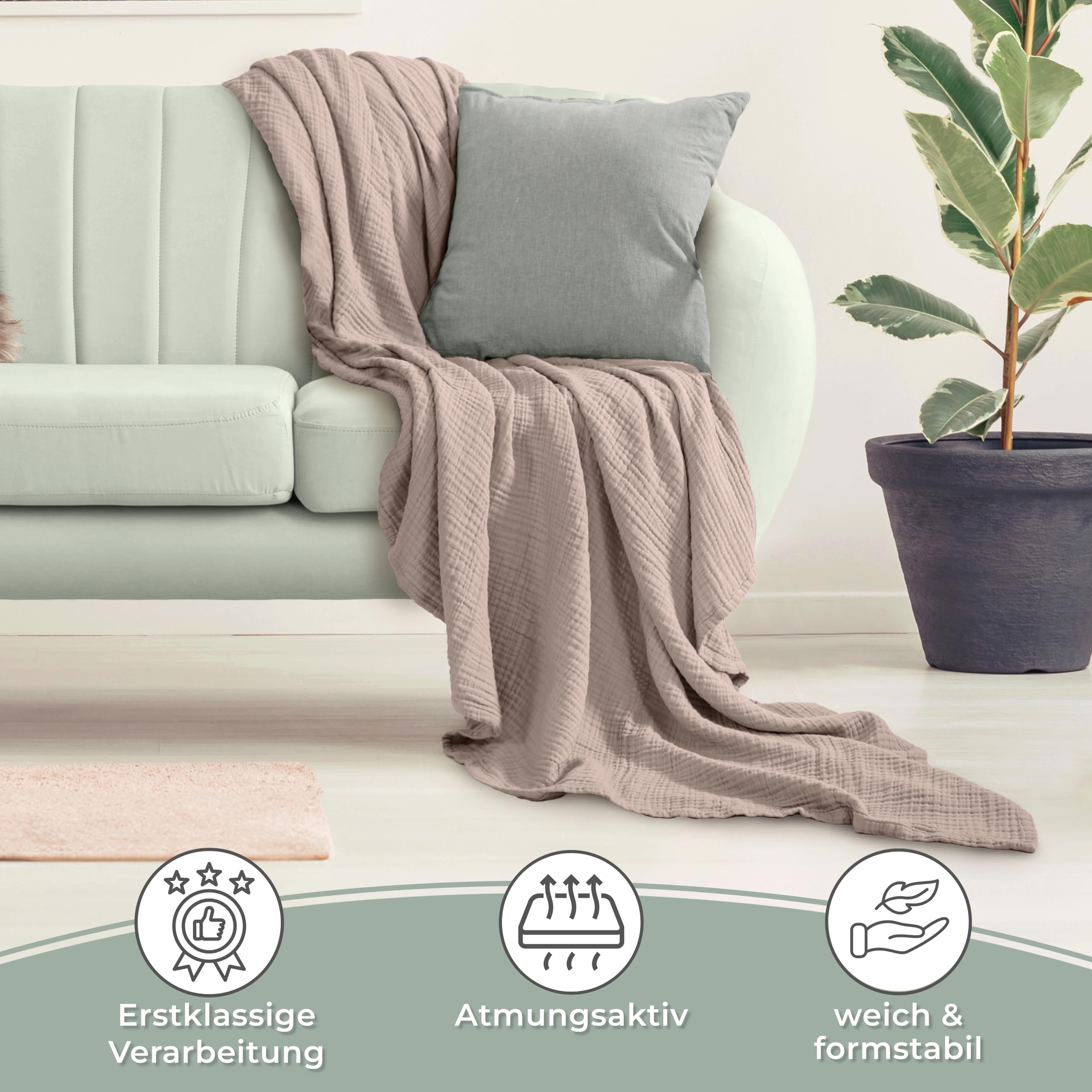 LAYNENBURG Premium sprei 240 x 260 cm XXL - wafelpiqué 100% katoen - lichte zomerdeken met wafellook - katoenen deken, bedsprei, banksprei, bankdeken, bankdeken (taupe