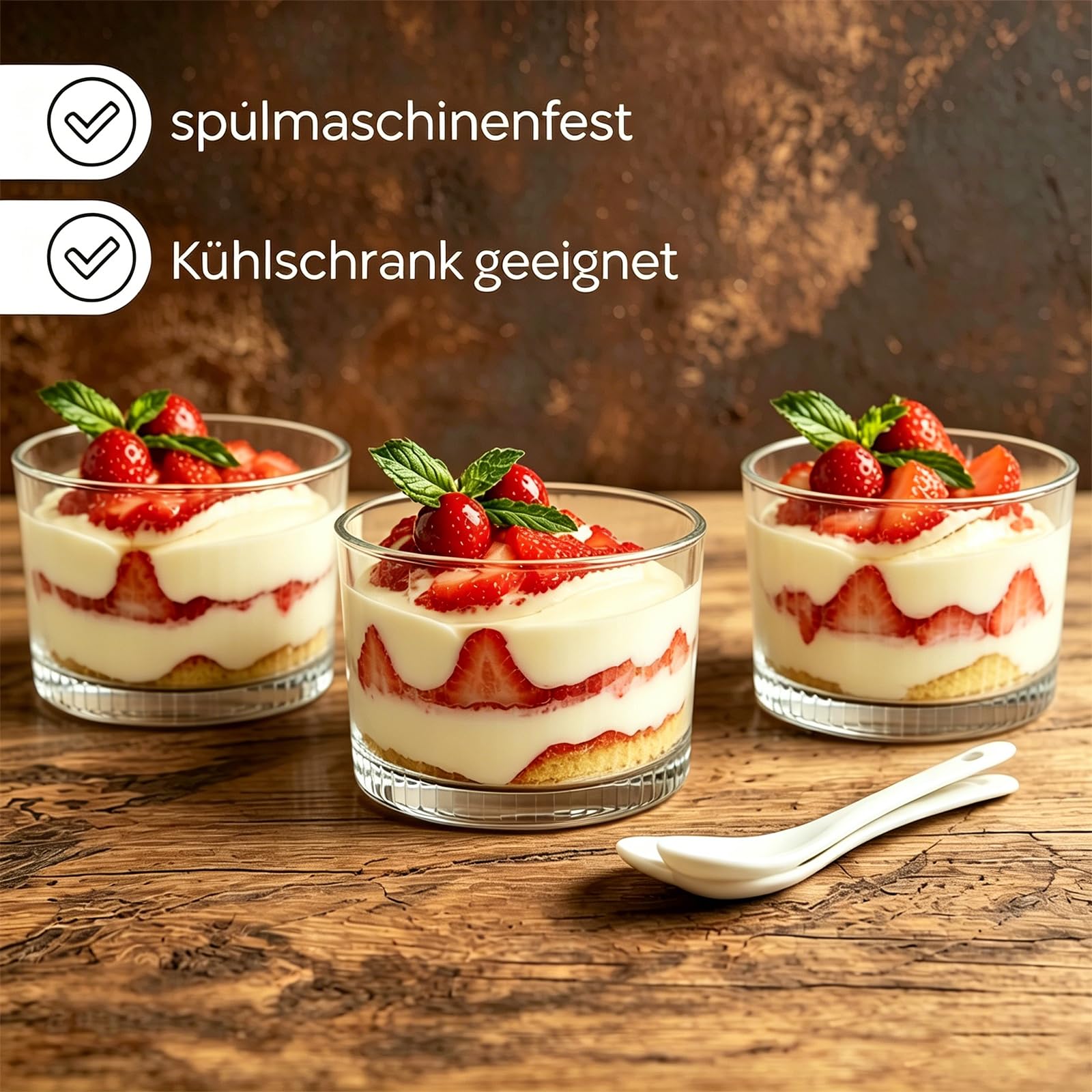 Przezroczyste szklanki deserowe 200 ml, zestaw 8 sztuk, kubki do lodów na desery, małe miseczki deserowe ze szkła, do tiramisu, panna cotta, lodów, budyniu, jogurtu musli, dżemu i słodkich potraw