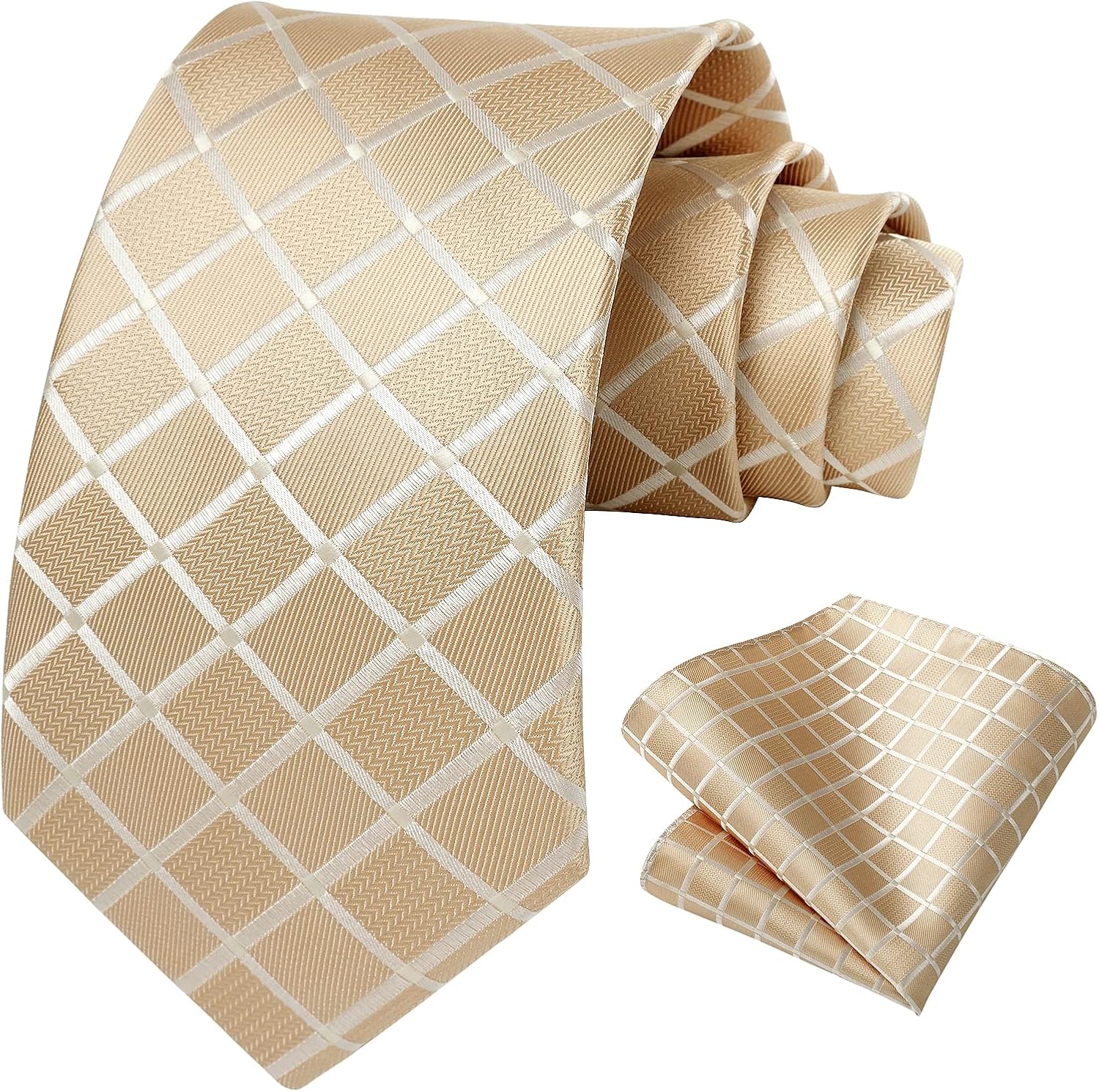 HISDERN Plaid Checkered Tie Handkerchief Woven Classic Formal Men's Necktie & Pocket Square Set - Image 5