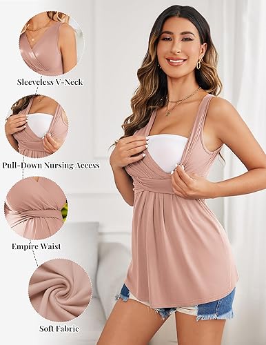 Miniatura 2 de Ekouaer Camiseta de maternidad para mujer para embarazo y posparto, camiseta sin mangas para lactancia materna fácil