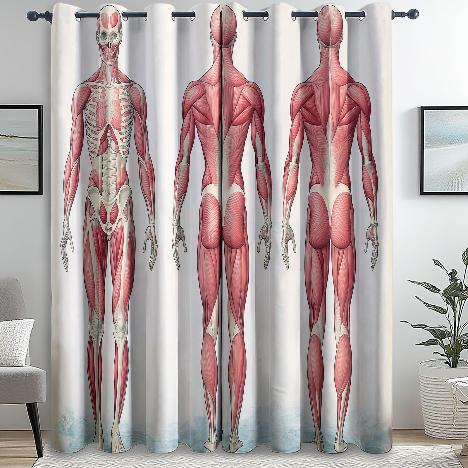 Blackout Curtains Bedroom Retro Style Human Skeleton Pattern, Geo-Thermal Insulated Energy Efficiency Window Treatment Sets Privacy Grommet Drapes for Kids Room 52
