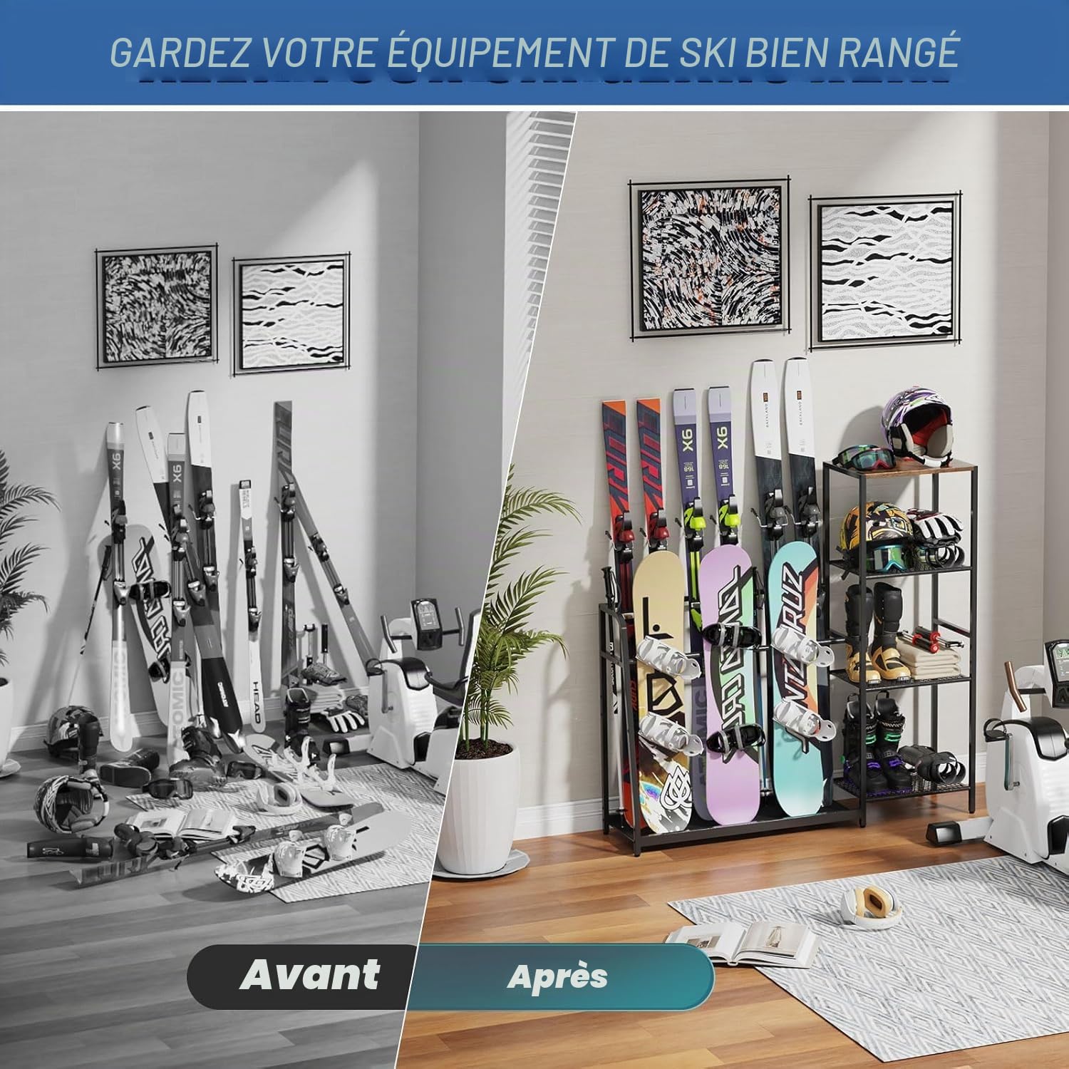 Porte-skis autoportant pour garage, support de sol en acier robuste pour garage, sous-sol