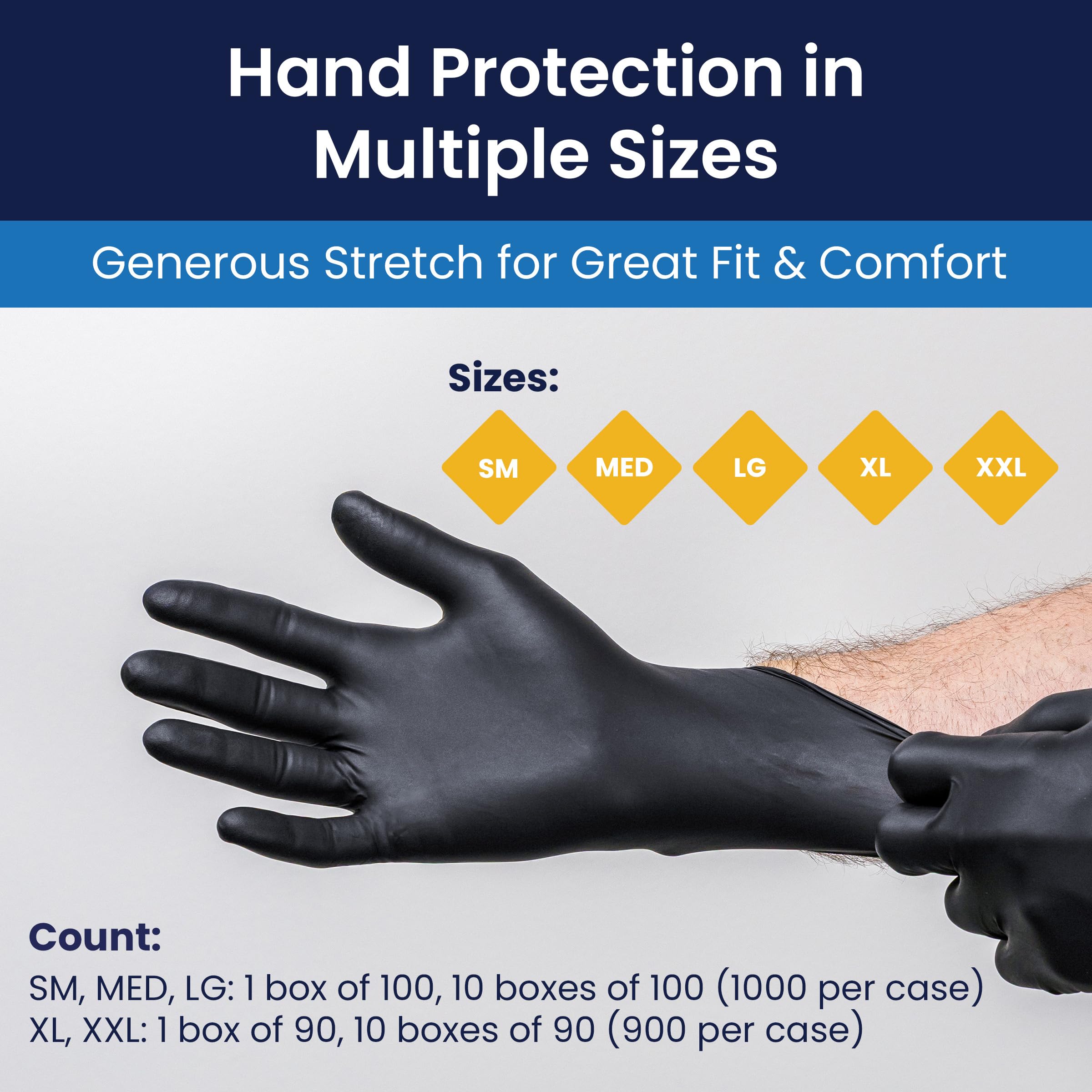 Adenna Dark Light - Guantes de trabajo desechables de nitrilo (9 mm, sin látex, sin polvo, 1000 unidades), color negro