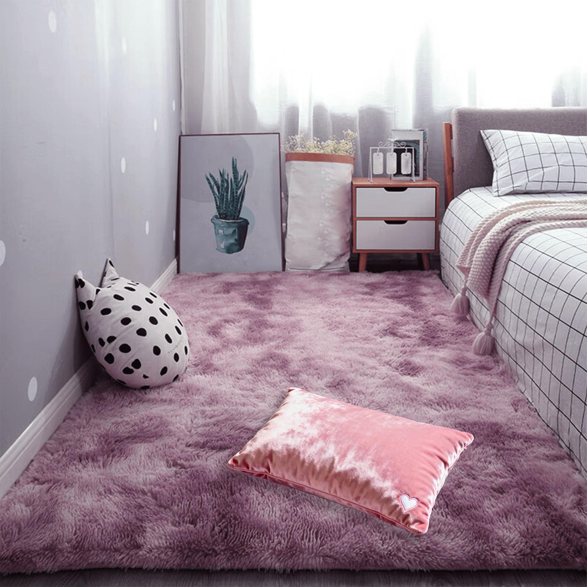 Tapis de sol rose pourpre moelleux pour chambre et salon cocooning