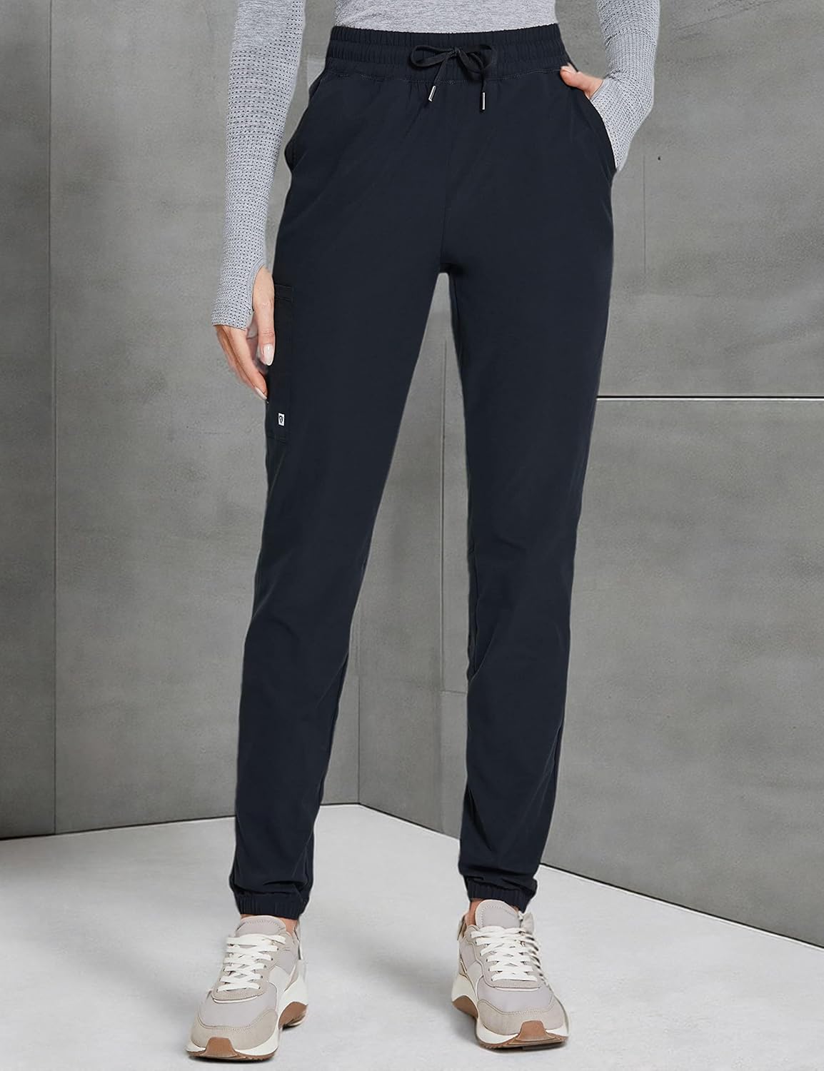High Waisted Jogger Scrub Pants for Women with 5 Pockets Drawstring Medical Work Pants Breathable - Image 7