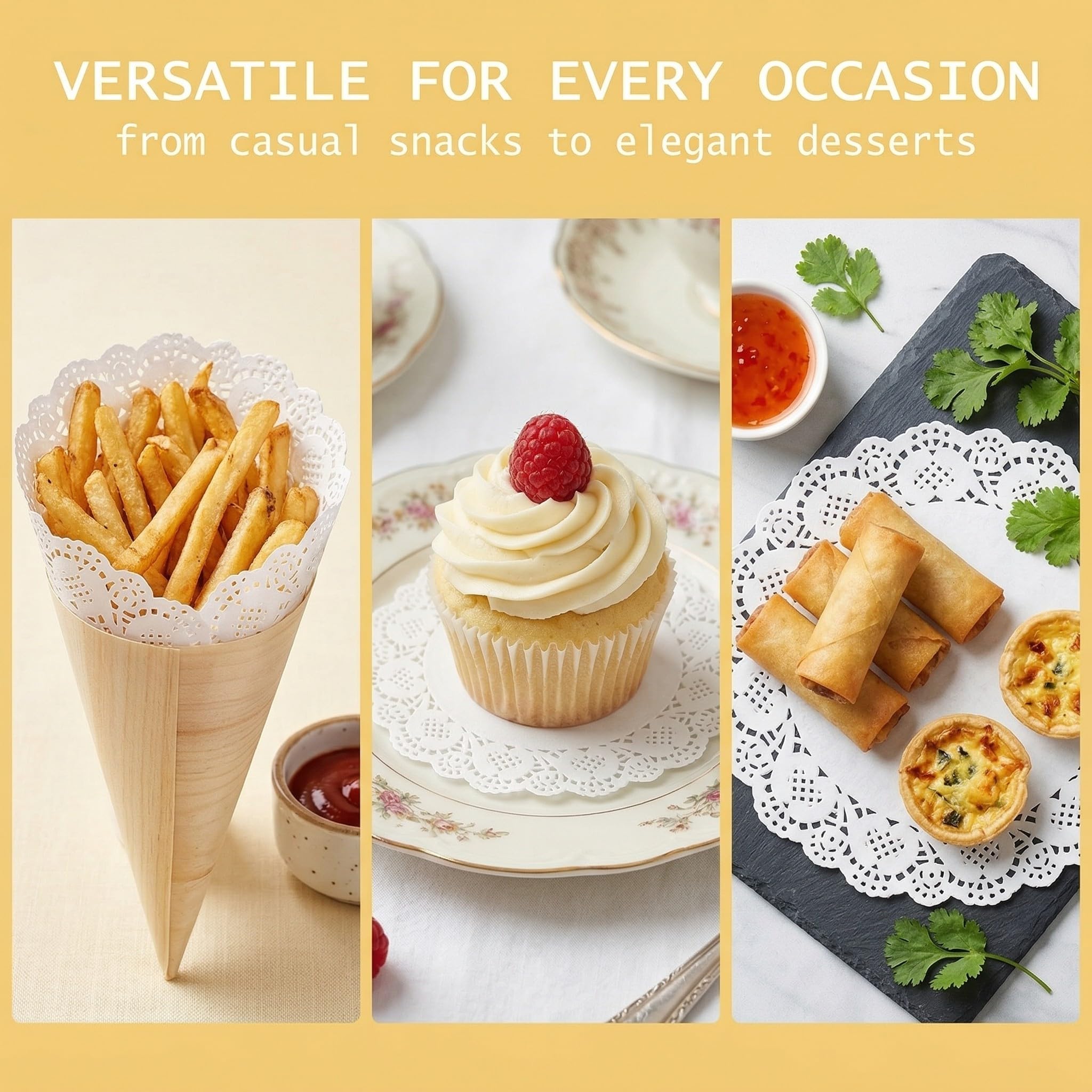 150 fogli di carta oleata, adatta per cibi fritti e snack, per uso alimentare, assorbente, con bordi smerlati, bianca, ideale per dessert e pasti principali, diametro 11,5 cm.