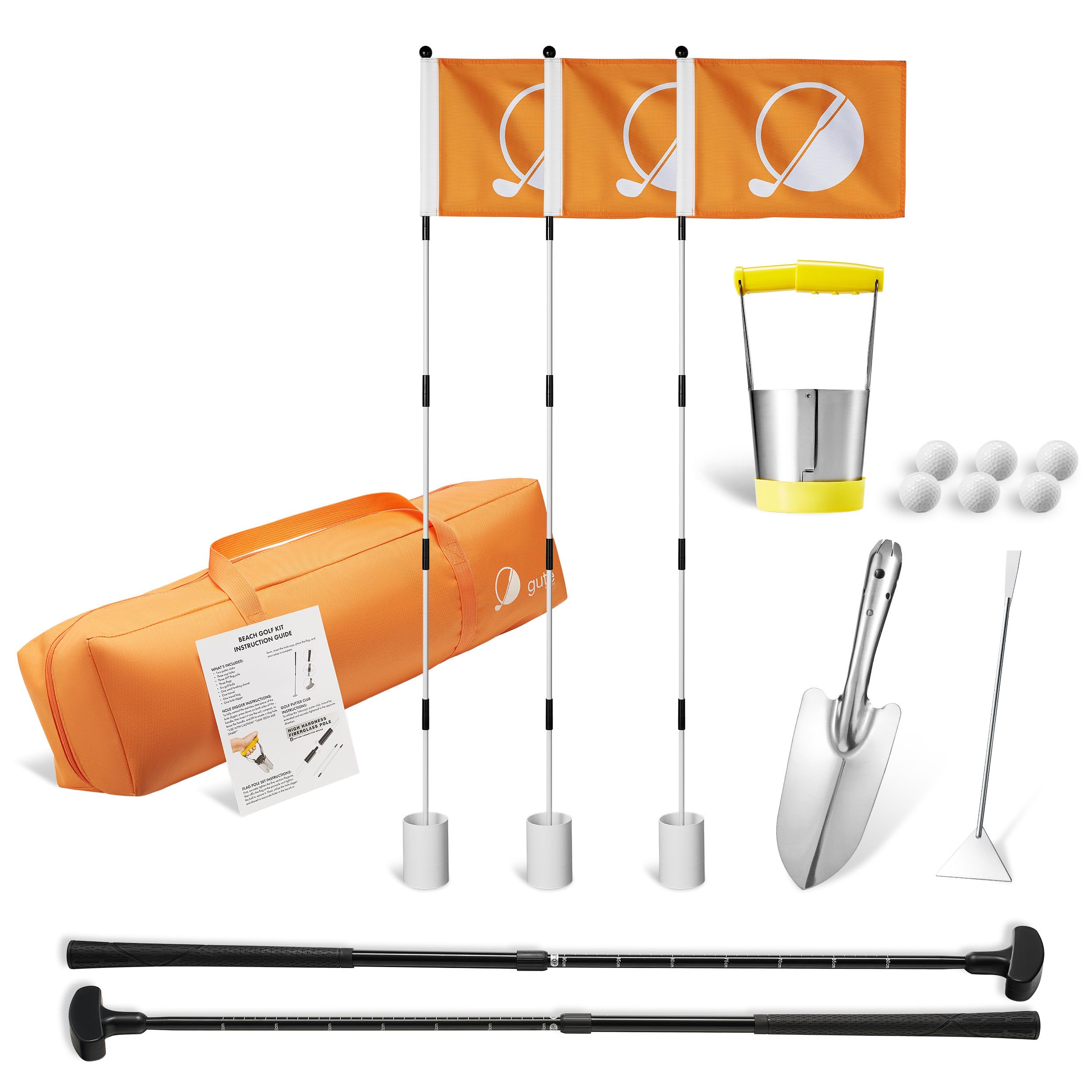 Beach &amp; Backyard Summer Golf &amp; Mini Golf Game - Travel Bag Setup, 3X Pin Flags, Putting Green Hole Cups, 2X Adjustable Putters, Digger, Hole Cutter, 6x Golfing Balls &amp; More - Grass, Sand Low Tide Play