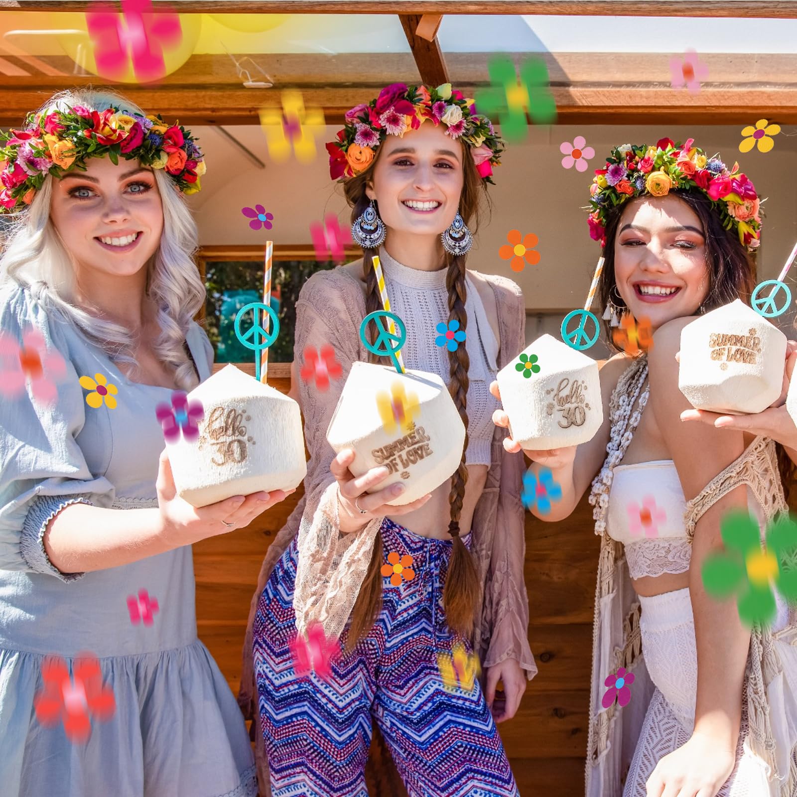 SAVITA Hippie Party Deko Set - 8 Stück Groovy Tischdekorationen Mit Büroklammern