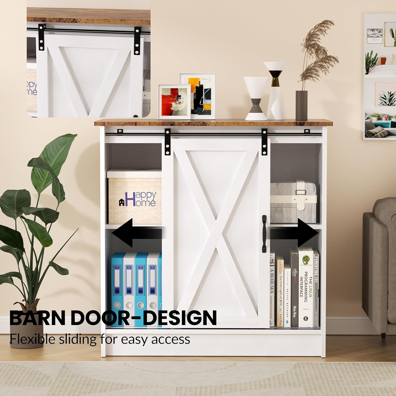 Farmhouse Coffee Bar Cabinet, Coffee Bar Table with Sliding Barn Door, Suitable for Kitchen, Dining Room and Living Room