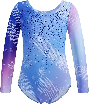 Zaclotre Kid Girls Gymnastic Leotard Long Sleeve Color Gradient Sparkly Ballet Dance One Piece Outfit