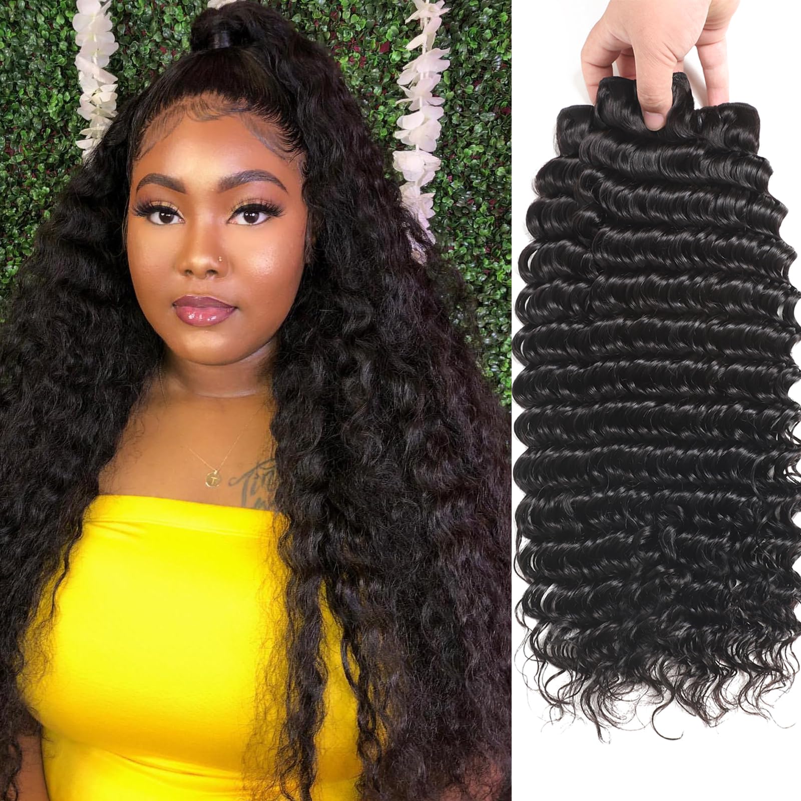 Deep Wave Human Hair Bundles 26 28 30 Inch Deep Curly Wave Bundles Human Hair 100 Unprocessed Brazilian Virgin Weave 3 Bundles Double Weft Raw Remy