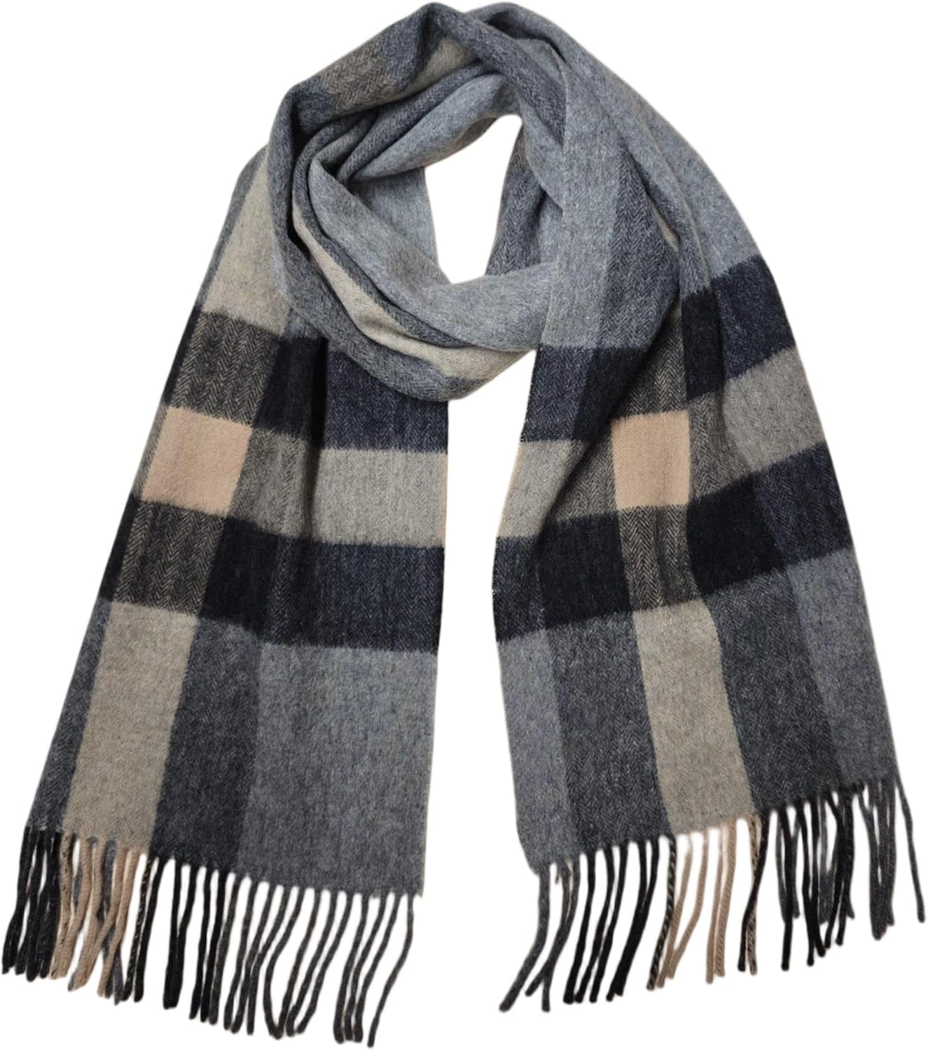 Pure Wool Scarf Women with Tartan Plaid, Fringe Trim Design, Warm and Cozy Winter Scarves, Gifts for Women and Men