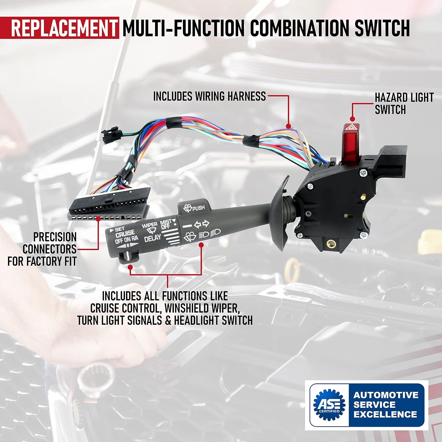 Multi-Function Combination Switch - Turn Signal, Wiper, Hazard Switch - Replaces 2330814, 26100985 26036312 - Compatible with Chevrolet, GMC Vehicles - Tahoe, Blazer, Suburban, K1500, Sierra