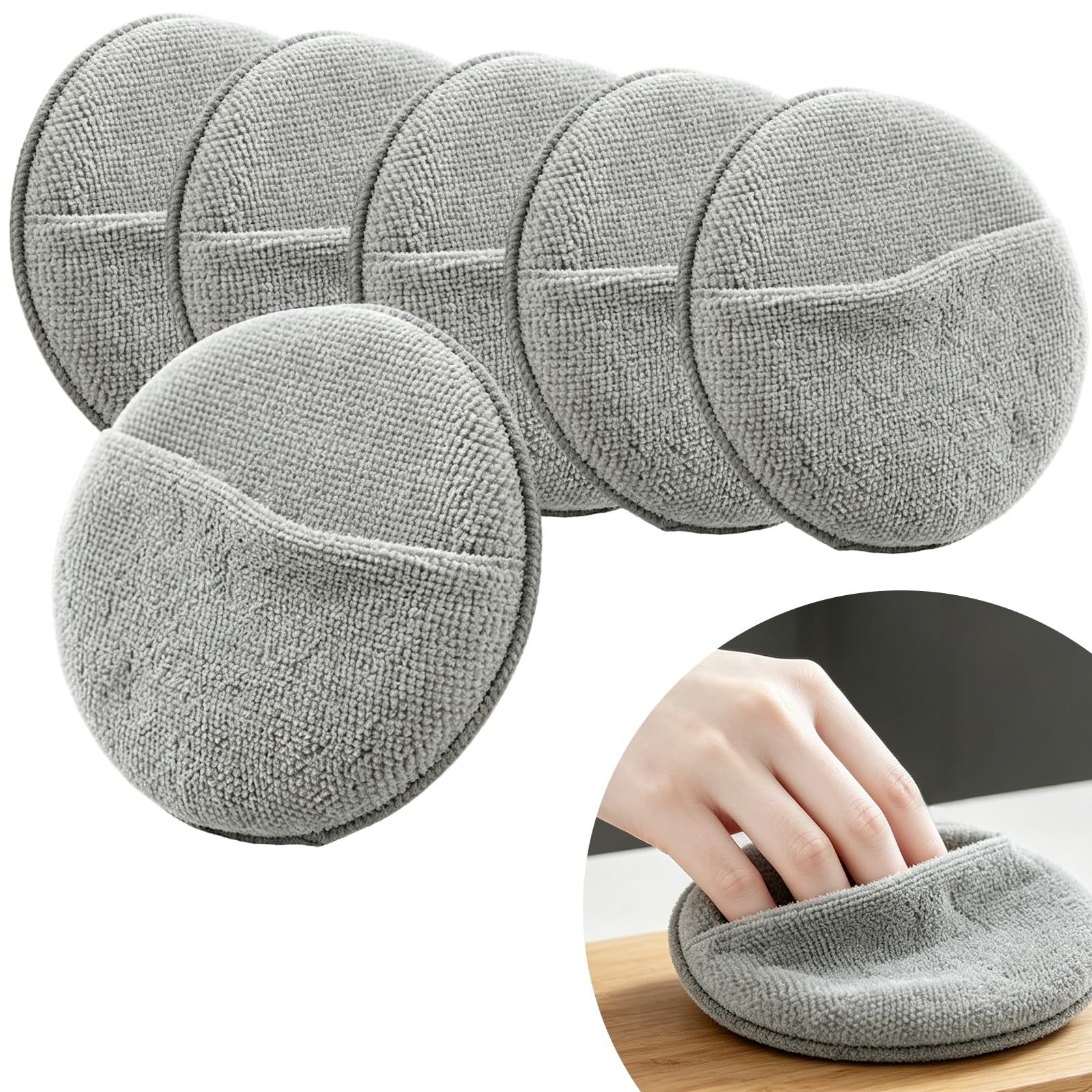 Polish Applicator,Pad 6 Pack Microfiber Wax Applicator Pads for Cutting Board Oil Wood Conditioner Scratch Free Reusable Polishing Sponge Lint Free Cloths for Oiling Wood Furniture Leather Care