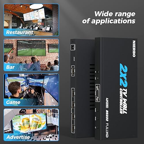 Miniatura 14 de NIERBO Controlador de pared de video HDMI 2x2, pantalla HD 4K x 2K, rotación de 180 grados, 8 modos de visualización: 2x2, 1x2, 1x3, 1x4, 2x1, 3x1