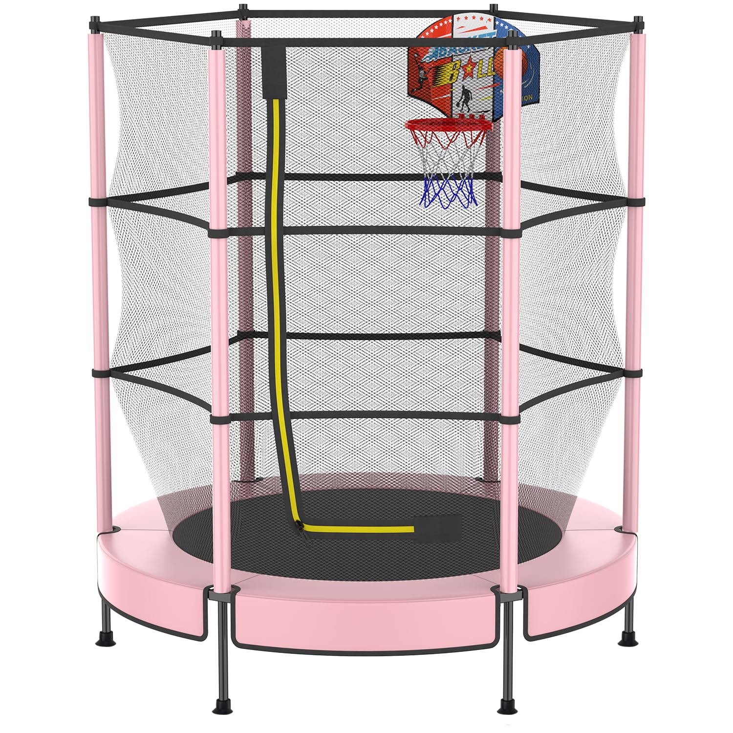 PILIN Trampoline pour Enfants avec Panier, Ø145cm Trampoline Extérieur pour Enfants avec Ressorts, Filet De Sécurité Surélevé - Cadeaux d'anniversaire pour Garçons Et Filles, Cadeaux De Noël