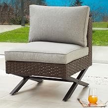 Patio Sofa X Shape Leg Outdoor Wicker Armless Cushioned Chair with All Weather Steel Galvanized Steel Frame